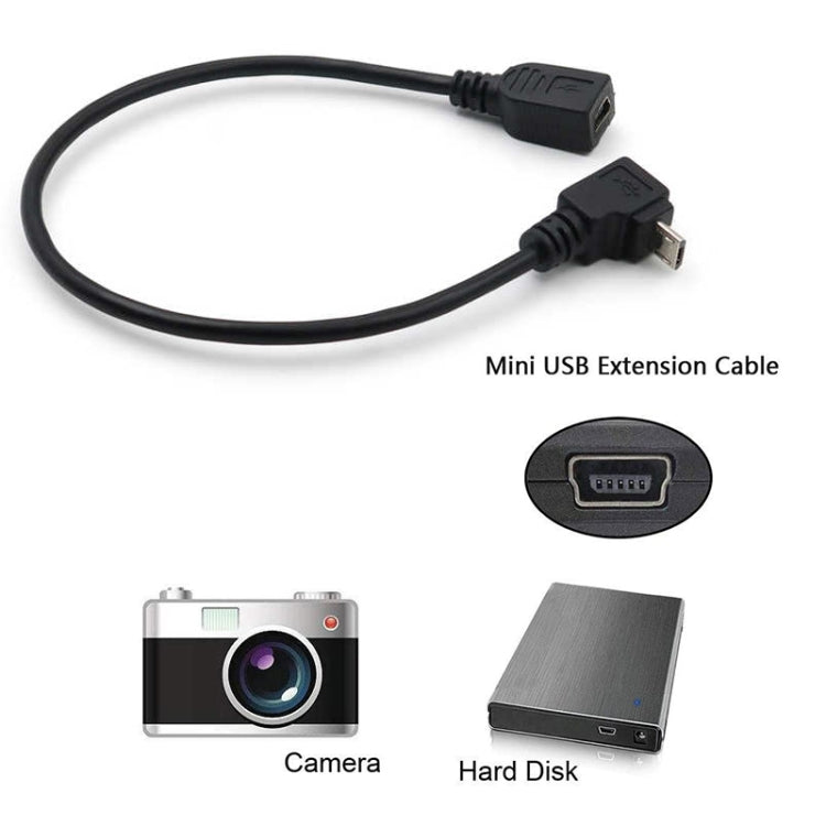 Cable adaptador mini USB macho a mini USB hembra de 90 grados, longitud: 25 cm, 25cm
