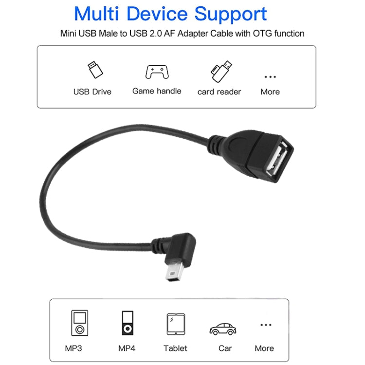 Cable adaptador Mini USB macho a USB 2.0 AF de 90 grados con función OTG, longitud: 25 cm, Left Augle Mini USB, 25cm