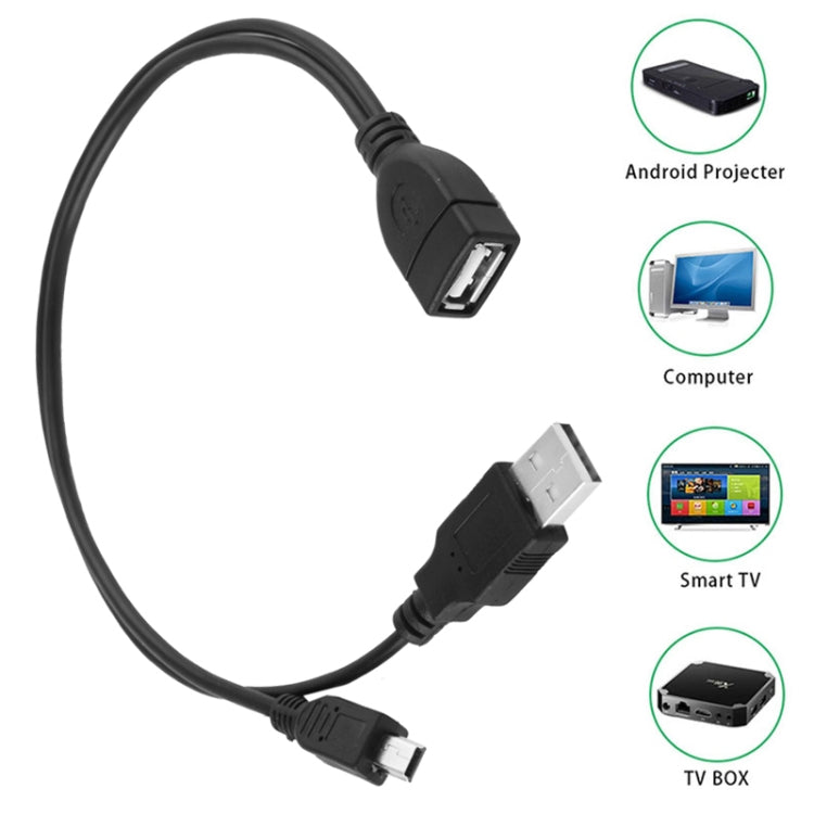 Cable Mini USB Macho + USB 2.0 AM a AF con Función OTG, Longitud: 30 cm / 35 cm, Mini USB + USB AM, 30cm