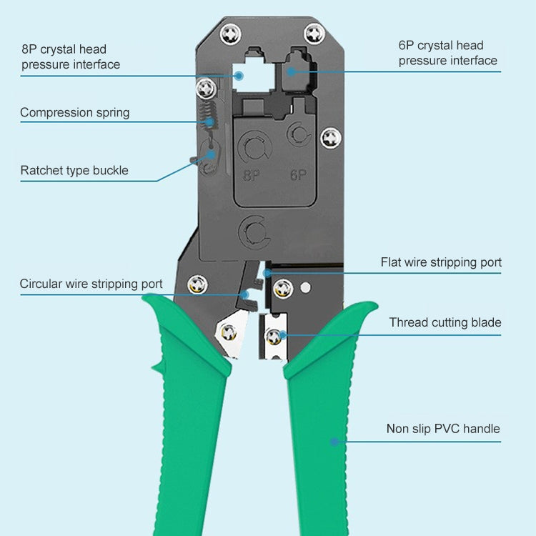 Herramienta de alicates crimpadores de red con mango 8P8C, 8P8C/6P6C/4P4C/RJ11/RJ45/RJ12 Crimping Tool