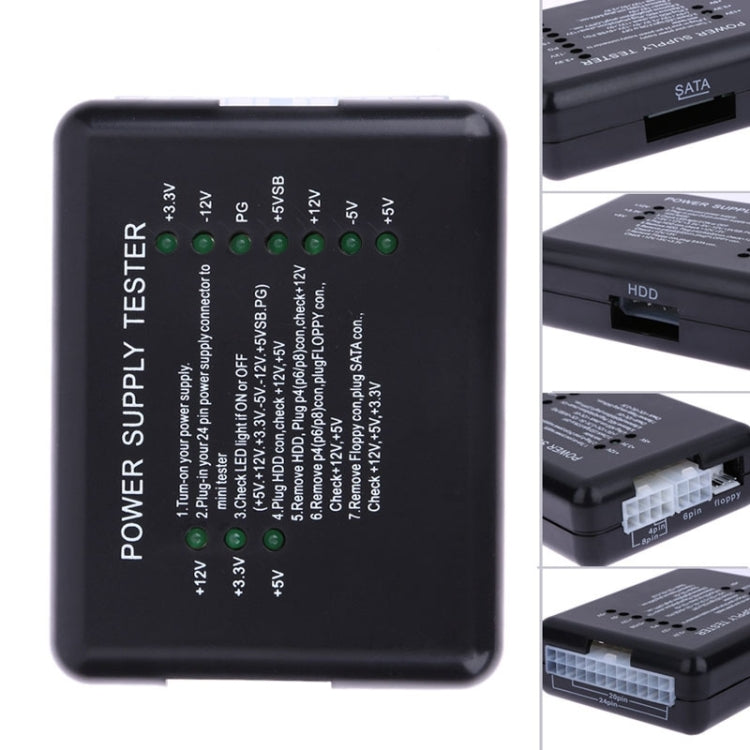 Probador de fuente de alimentación PC 20/24 pines PSU ATX SATA HD, ATX Connector