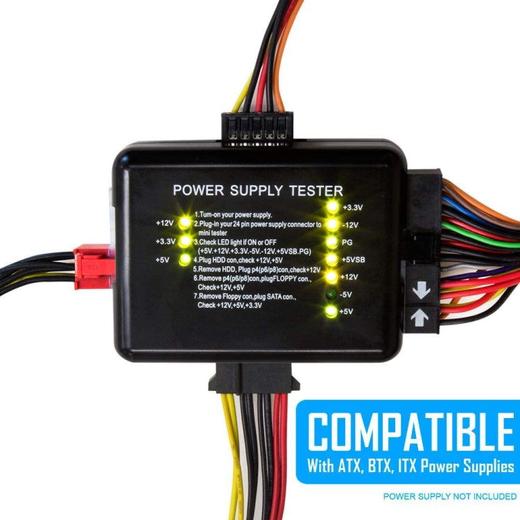 Probador de fuente de alimentación PC 20/24 pines PSU ATX SATA HD, ATX Connector