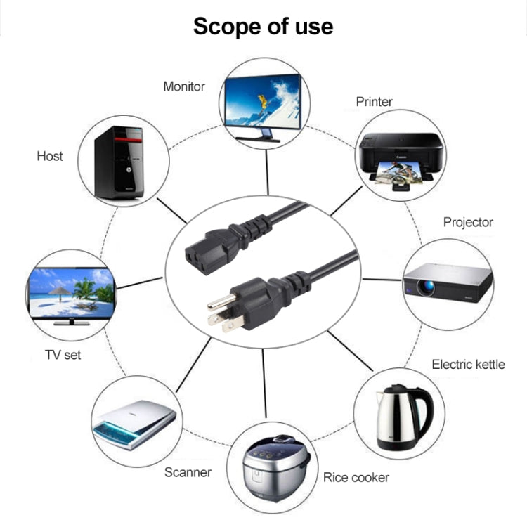 Cables de alimentación de CA universales de 3 dientes para enchufe de monitor de impresora de computadora de escritorio, 1.8m