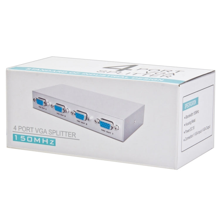 Divisor VGA de 4 puertos a 150 MHz (1 entrada VGA, 4 salidas VGA), 4 Ports Splitter Silver