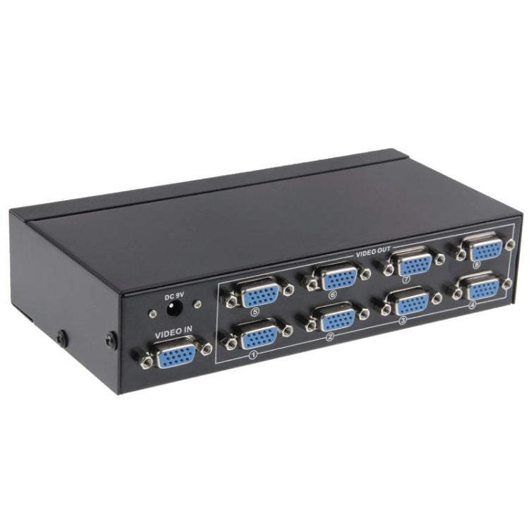FJ-2508A Divisor de vídeo VGA de 8 puertos Soporte de alta resolución 1920 x 1440 Ancho de banda de vídeo de 250 MHz, 8 Ports Splitter Black