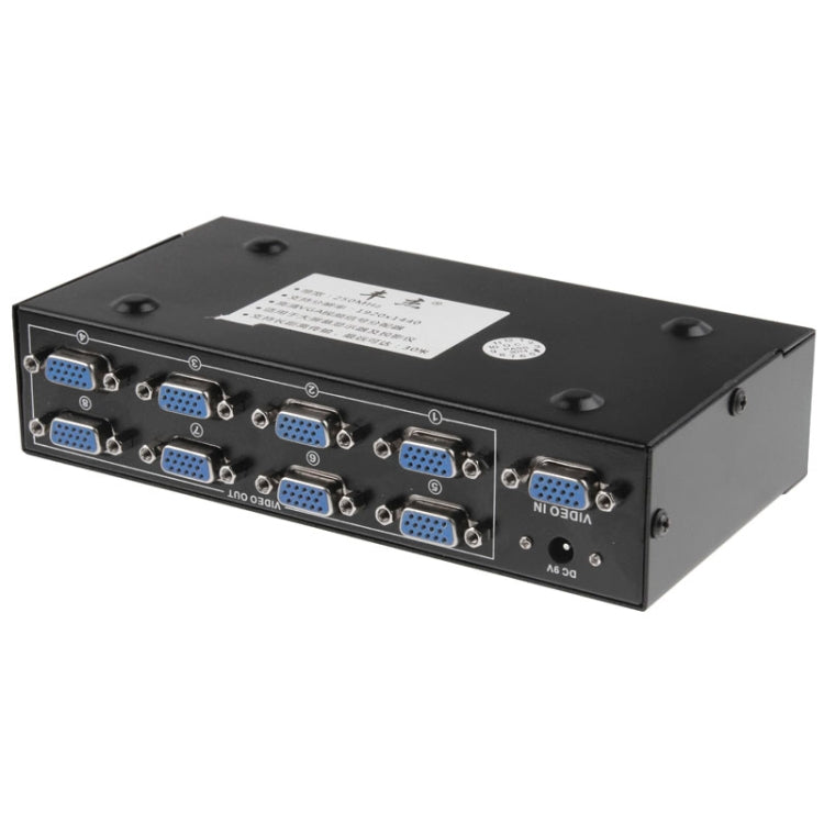 FJ-2508A Divisor de vídeo VGA de 8 puertos Soporte de alta resolución 1920 x 1440 Ancho de banda de vídeo de 250 MHz, 8 Ports Splitter Black
