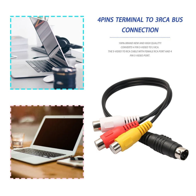 Adaptador de cable hembra AV convertidor de S-Video TV a RCA de 4 pines, longitud: 20 cm, S-Video to AV 3RCA Female