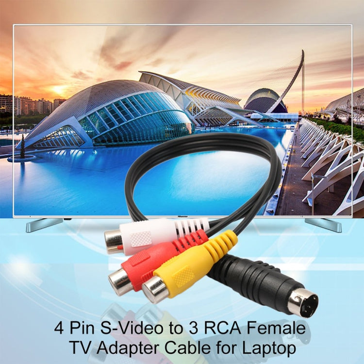 Adaptador de cable hembra AV convertidor de S-Video TV a RCA de 4 pines, longitud: 20 cm, S-Video to AV 3RCA Female
