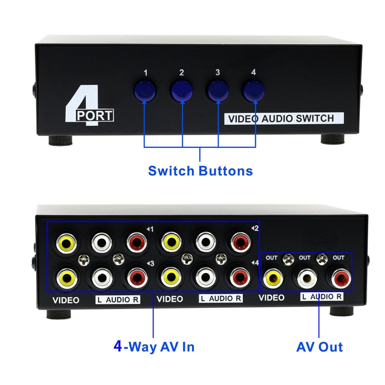 Caja de interruptor AV RCA de audio y vídeo de 4 puertos de entrada y 1 salida, 4 Input 1 Output-