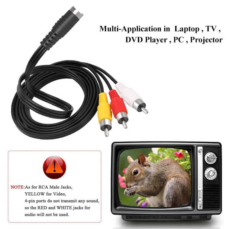 Adaptador convertidor de cable macho S-Video de 4 pines a 3 RCA AV TV, longitud: 1,5 M, S-Video to AV 3RCA Male