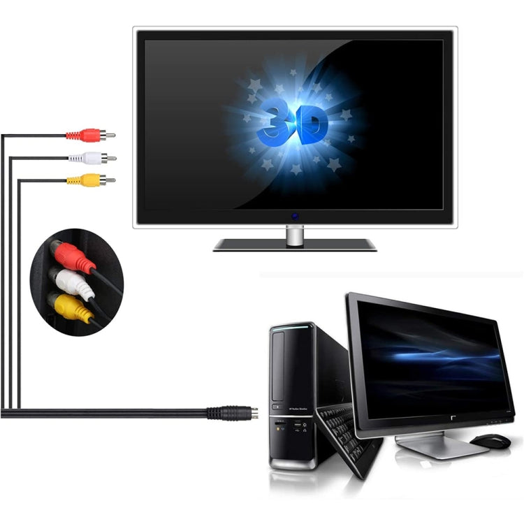 Adaptador convertidor de cable macho S-Video de 4 pines a 3 RCA AV TV, longitud: 1,5 M, S-Video to AV 3RCA Male