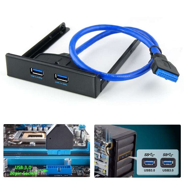 USB 3.0 Panel frontal Bahía de disquete Cable de soporte HUB de 20 pines y 2 puertos, 2 Ports USB 3.0 (Black)