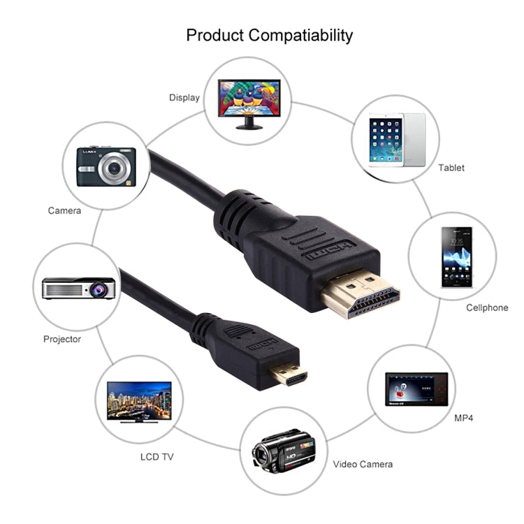 Cable micro HDMI de 1,5 m a HDMI de 19 pines, versión 1.4, compatible con 3D, HDMI Male, Support 3D, Length: 1.5m