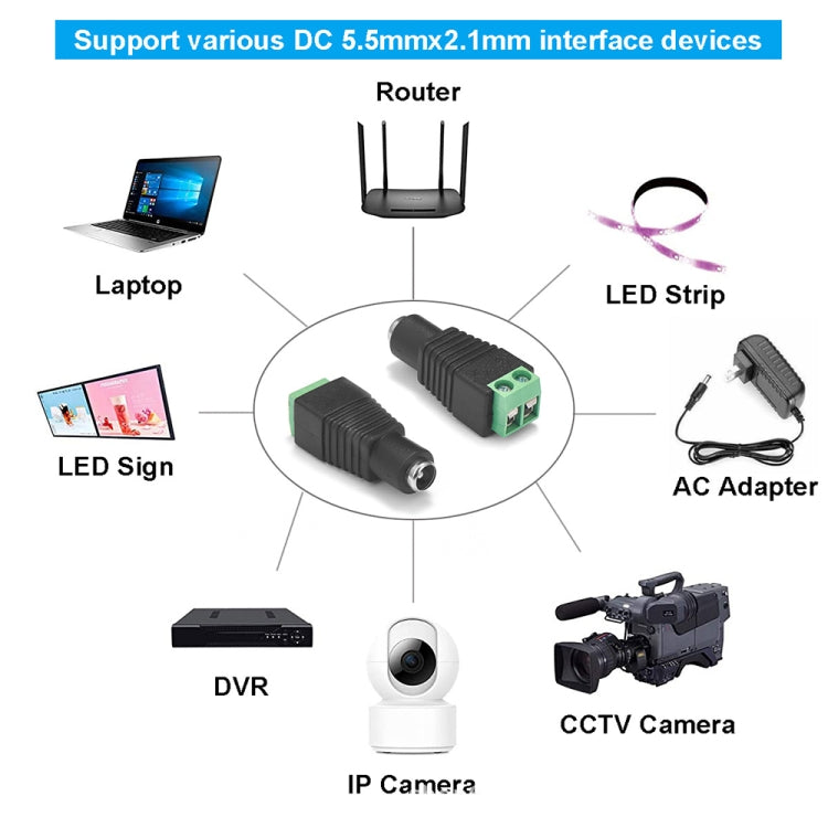 Conector hembra de alimentación CC CCTV de 10 piezas