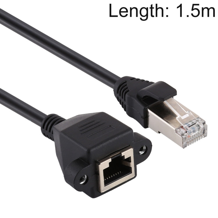 Cable de extensión de bloqueo de tornillo de montaje en panel de red RJ45 hembra a macho CAT5E, longitud: 1,5 m, 1.5m