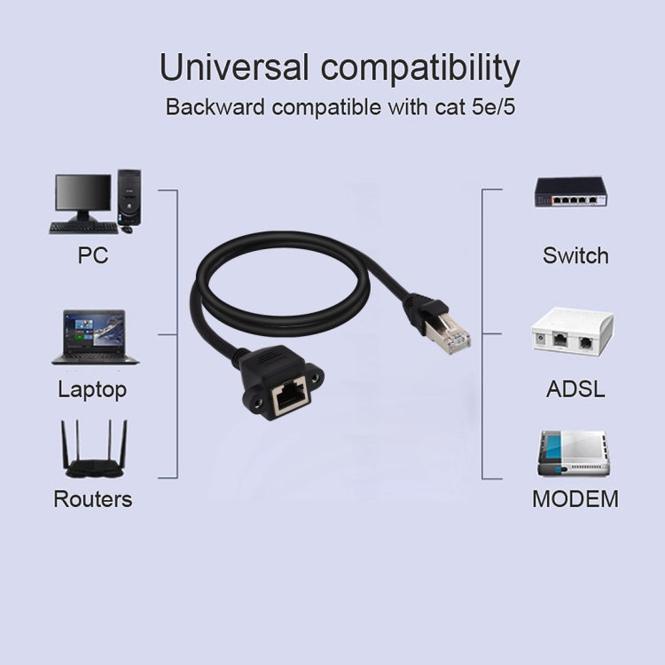 Cable de extensión de bloqueo de tornillo de montaje en panel de red RJ45 hembra a macho CAT5E, longitud: 1,5 m, 1.5m