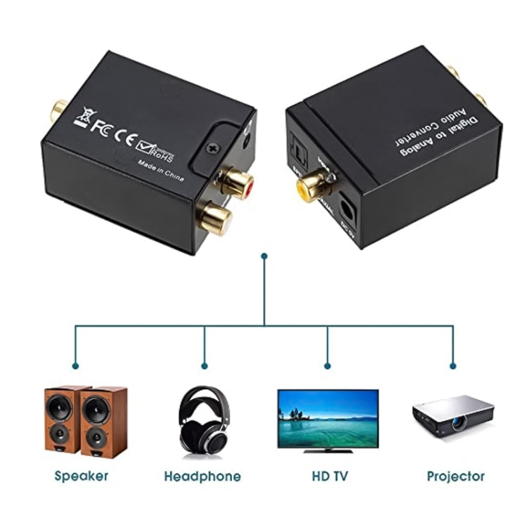 Convertidor de audio analógico RCA a digital óptico coaxial Toslink (negro), 2RCA to Spdif+Coaial