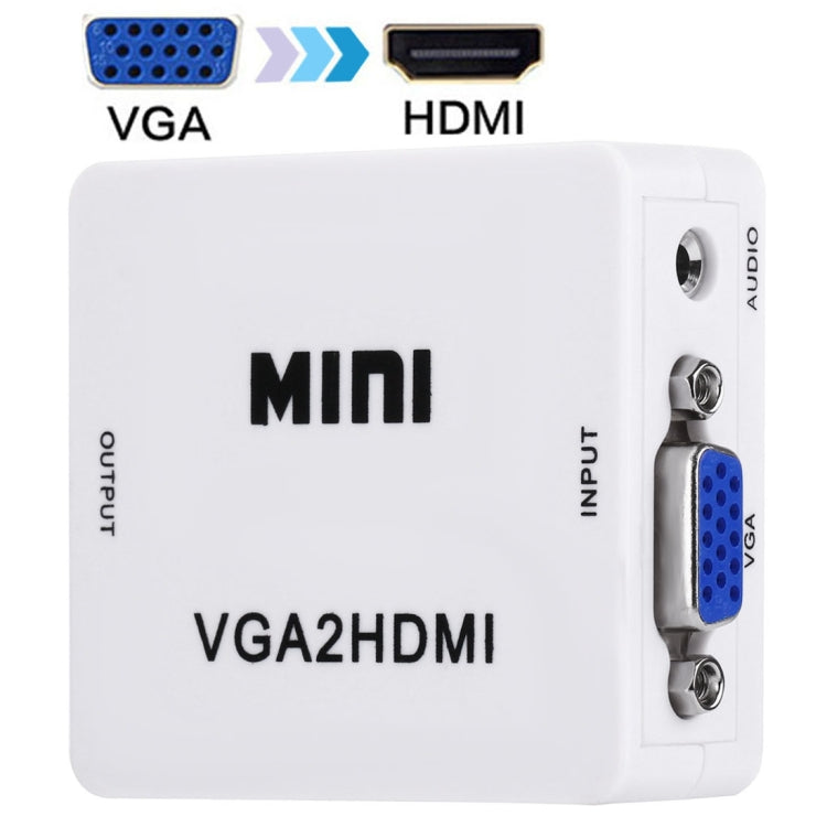 HD 1080P HDMI Mini VGA a HDMI Scaler Box Audio Video Convertidor digital, HD 1080P (White)
