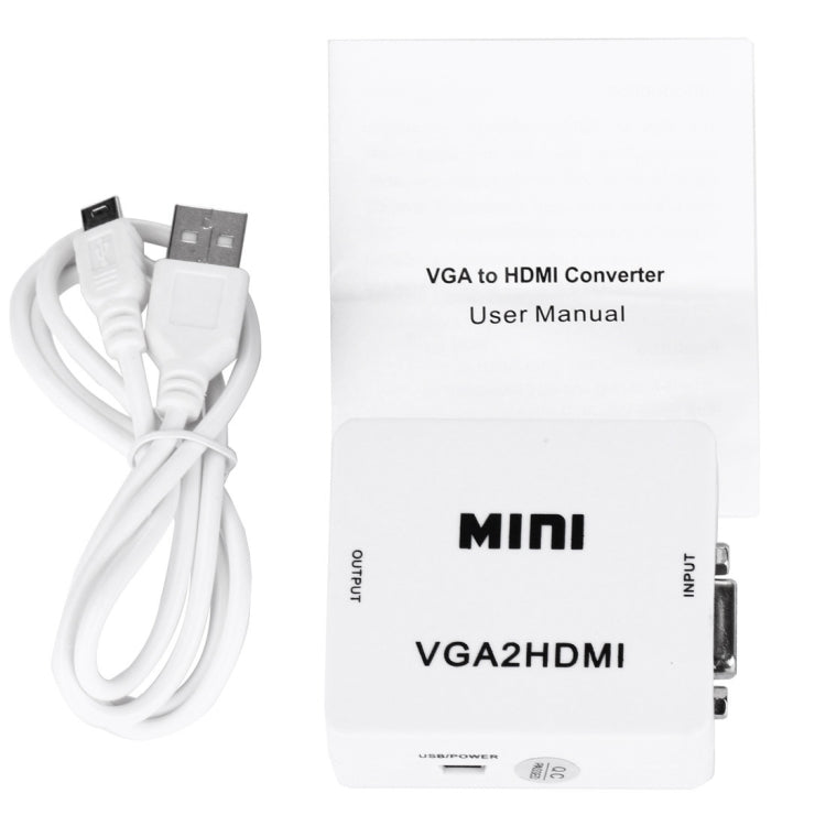 HD 1080P HDMI Mini VGA a HDMI Scaler Box Audio Video Convertidor digital, HD 1080P (White)