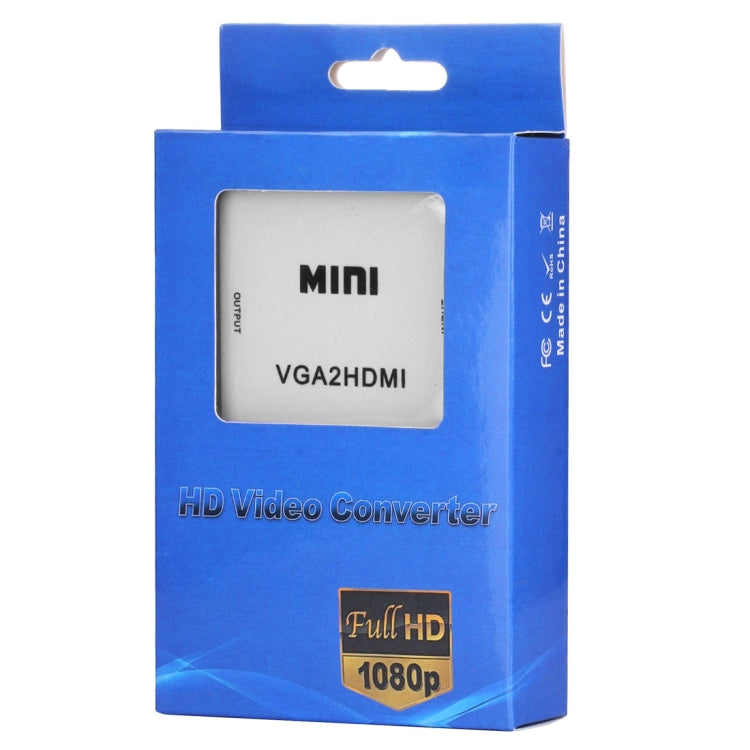 HD 1080P HDMI Mini VGA a HDMI Scaler Box Audio Video Convertidor digital, HD 1080P (White)