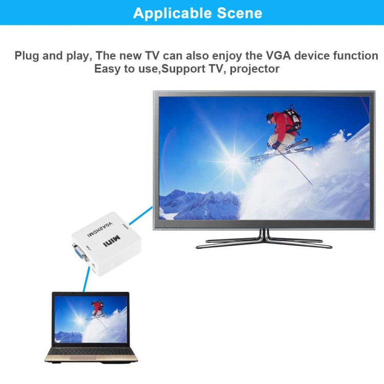 HD 1080P HDMI Mini VGA a HDMI Scaler Box Audio Video Convertidor digital, HD 1080P (White)