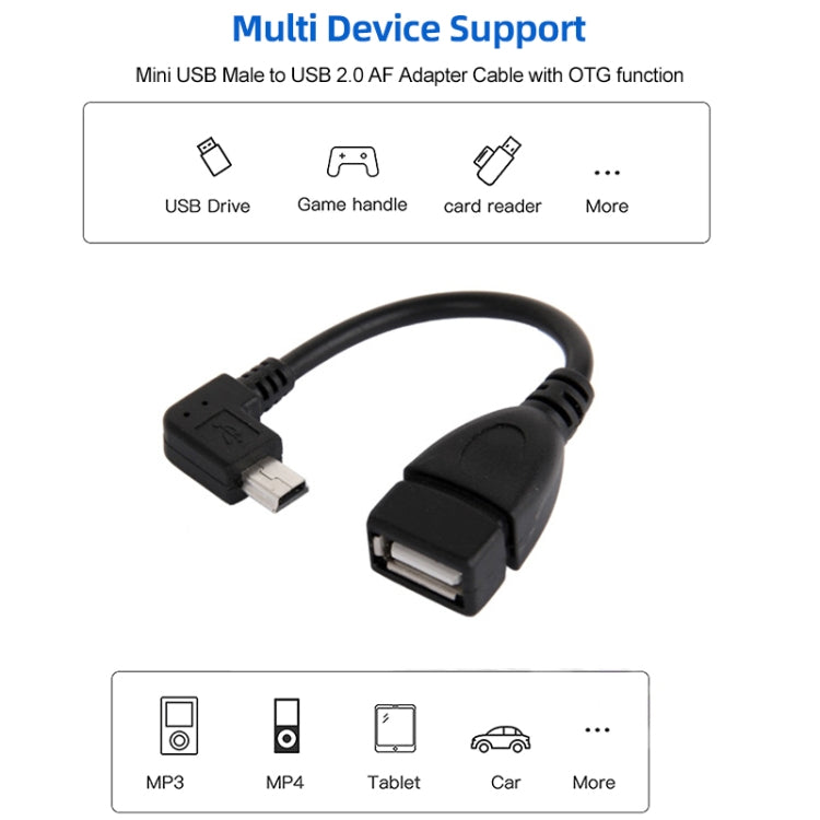 Cable adaptador Mini USB macho a USB 2.0 AF de 90 grados con función OTG, longitud: 13 cm, Right Augle Mini USB, 13cm