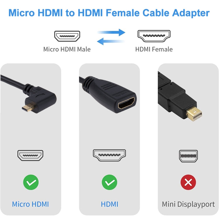 Adaptador de cable Micro HDMI de 17 cm y 90 grados de derecha a macho a HDMI hembra, Right Angle, Length: 17cm