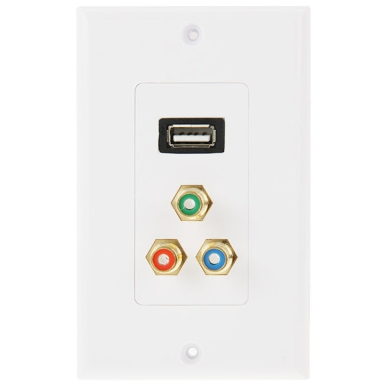 Enchufe USB 2.0 hembra + 3 enchufes RCA hembra Panel de placa de pared