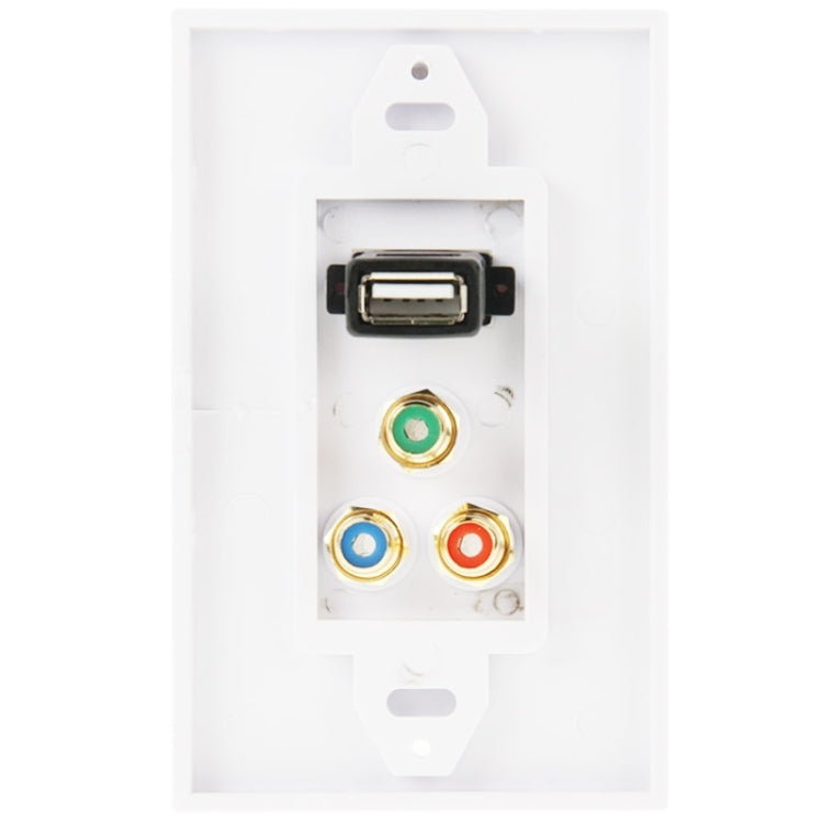 Enchufe USB 2.0 hembra + 3 enchufes RCA hembra Panel de placa de pared