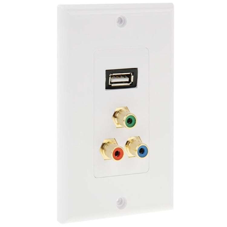 Enchufe USB 2.0 hembra + 3 enchufes RCA hembra Panel de placa de pared