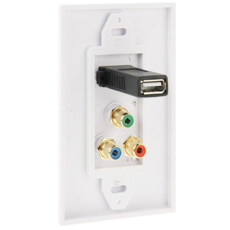 Enchufe USB 2.0 hembra + 3 enchufes RCA hembra Panel de placa de pared