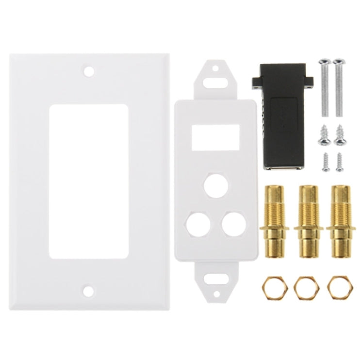 Enchufe USB 2.0 hembra + 3 enchufes RCA hembra Panel de placa de pared