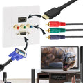 Enchufe HDMI hembra + 3 enchufes RCA hembra + Panel de placa de pared con enchufe VGA hembra