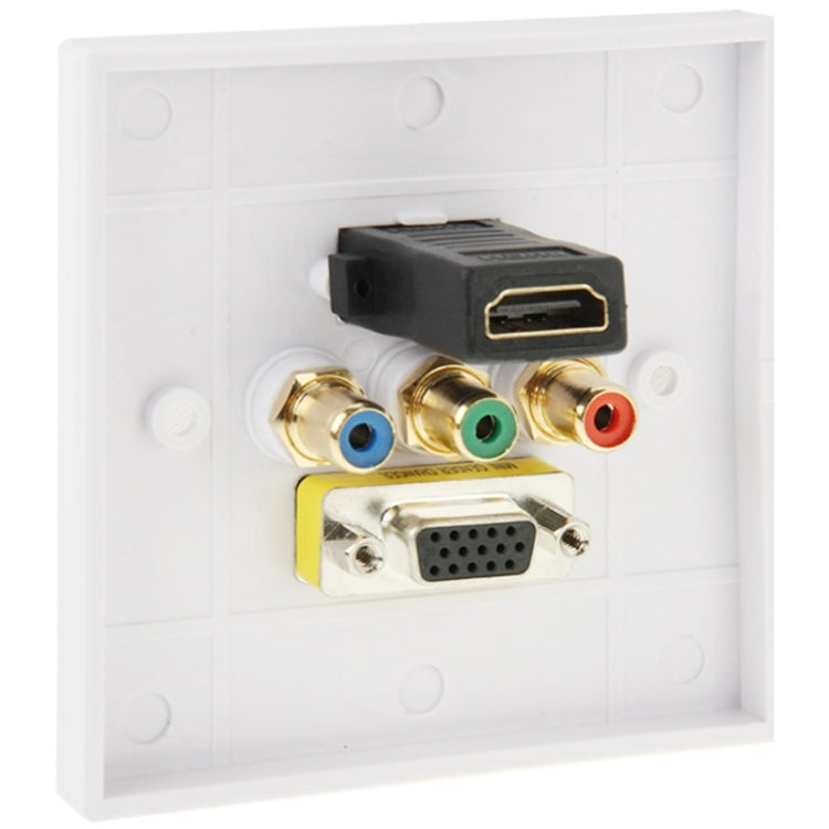 Enchufe HDMI hembra + 3 enchufes RCA hembra + Panel de placa de pared con enchufe VGA hembra