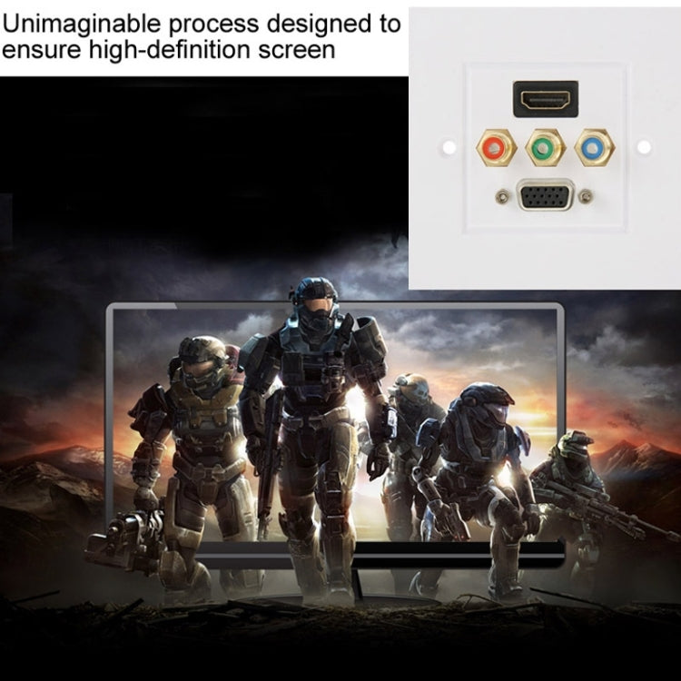 Enchufe HDMI hembra + 3 enchufes RCA hembra + Panel de placa de pared con enchufe VGA hembra