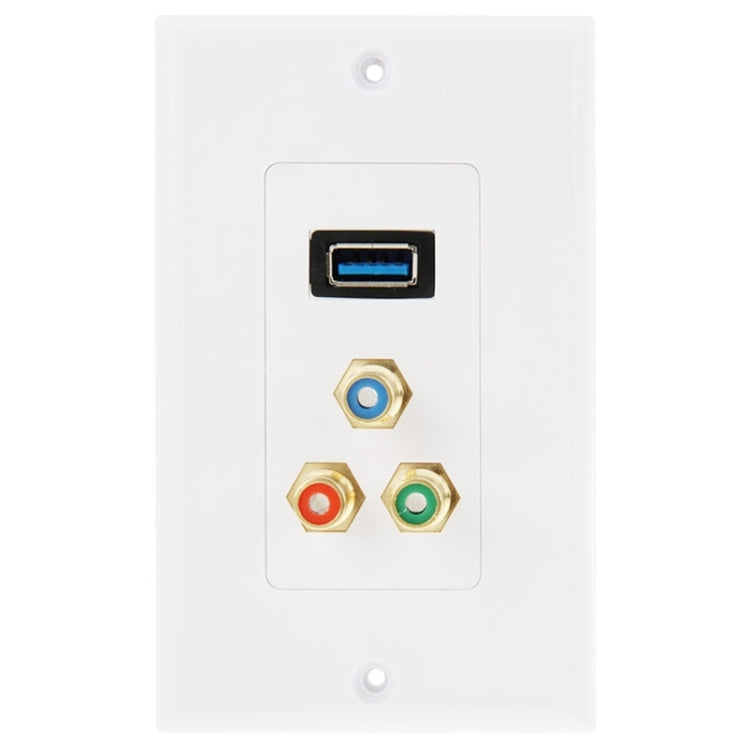 Enchufe USB 3.0 hembra + 3 enchufes RCA hembra Panel de placa de pared