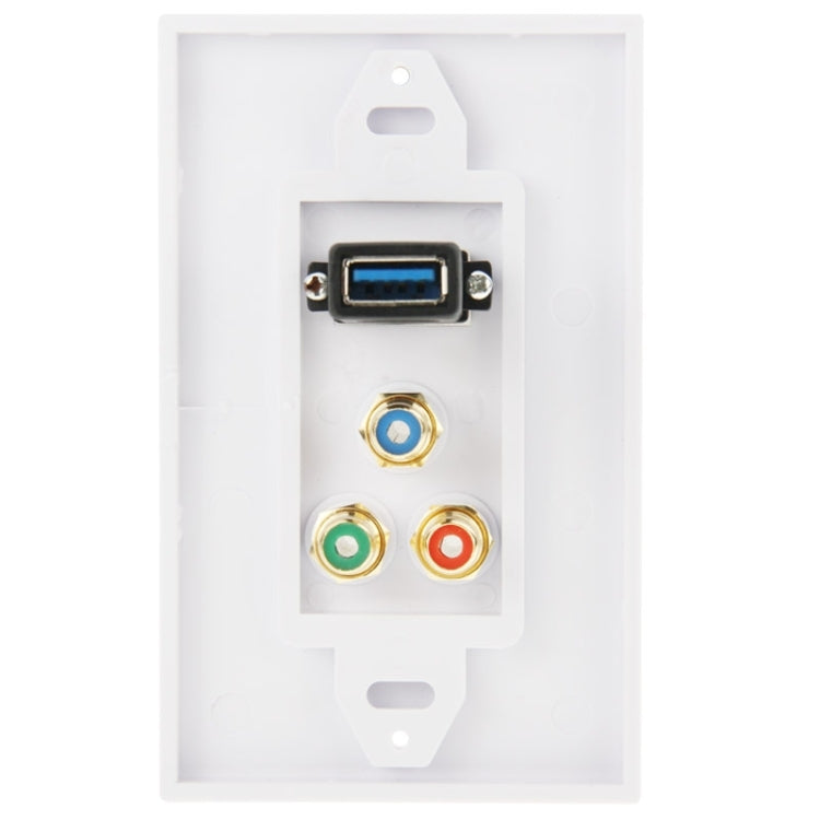 Enchufe USB 3.0 hembra + 3 enchufes RCA hembra Panel de placa de pared