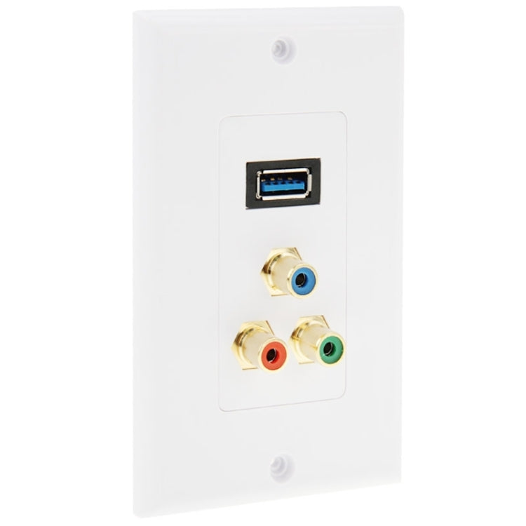 Enchufe USB 3.0 hembra + 3 enchufes RCA hembra Panel de placa de pared
