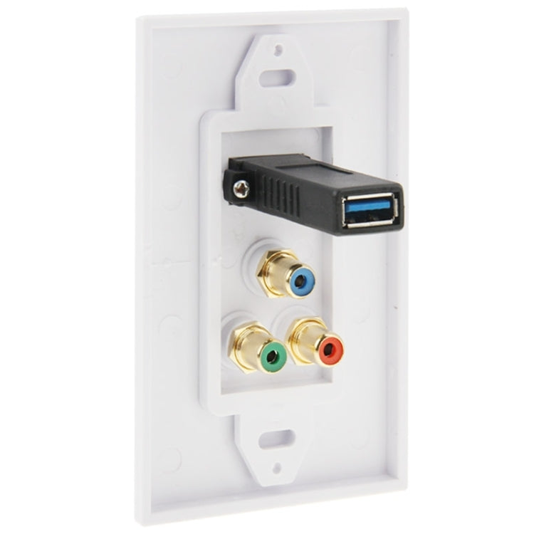 Enchufe USB 3.0 hembra + 3 enchufes RCA hembra Panel de placa de pared