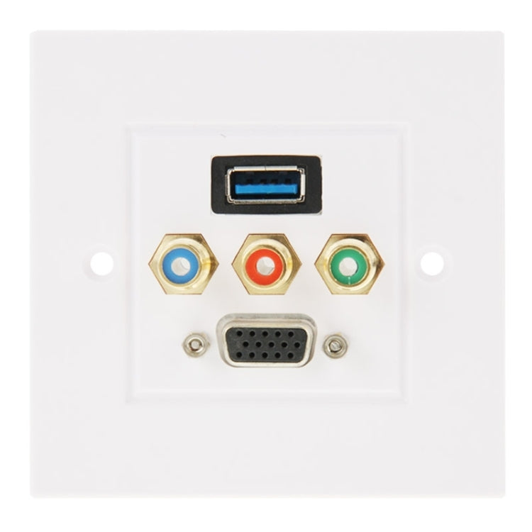Enchufe hembra USB 3.0 + 3 enchufes RCA hembra + Panel de placa de pared con enchufe hembra VGA