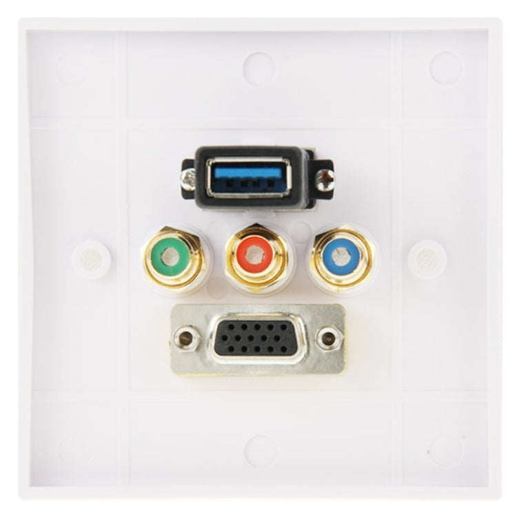 Enchufe hembra USB 3.0 + 3 enchufes RCA hembra + Panel de placa de pared con enchufe hembra VGA