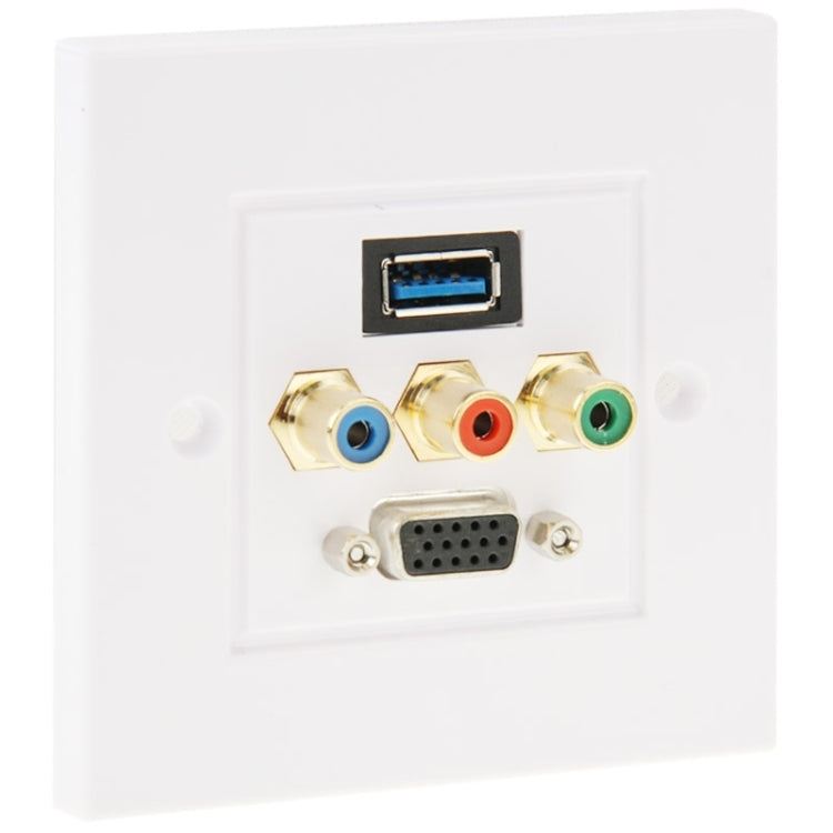 Enchufe hembra USB 3.0 + 3 enchufes RCA hembra + Panel de placa de pared con enchufe hembra VGA