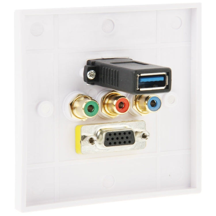 Enchufe hembra USB 3.0 + 3 enchufes RCA hembra + Panel de placa de pared con enchufe hembra VGA