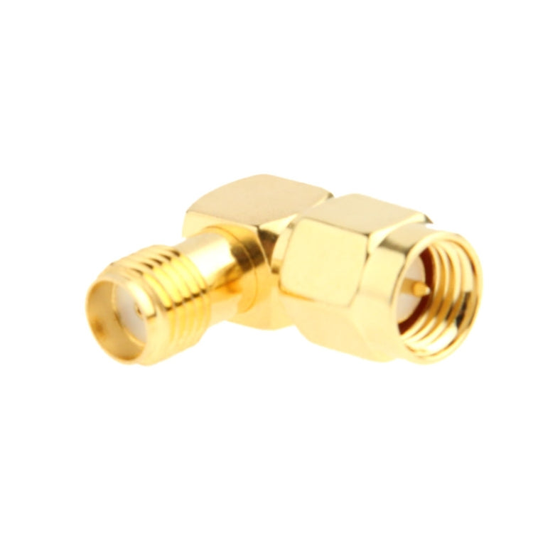 Adaptador SMA hembra a SMA macho chapado en oro con ángulo de 90 grados, SMA Female to Male