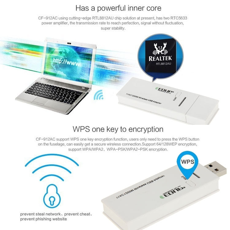 EDUP AC-1601 802.11AC 1200M Adaptador inalámbrico Wifi USB 3.0 de doble banda, AC-1601 1200Mbps