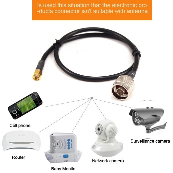 Cable convertidor N macho a RP-SMA, longitud: 100 cm (negro), 1m N Male to RP-SMA
