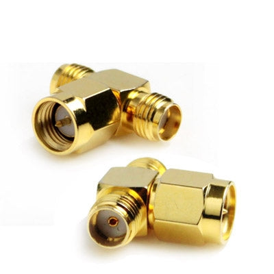Adaptador SMA macho a 2 SMA hembra (tipo T), chapado en oro, SMA Male to 2 SMA Female