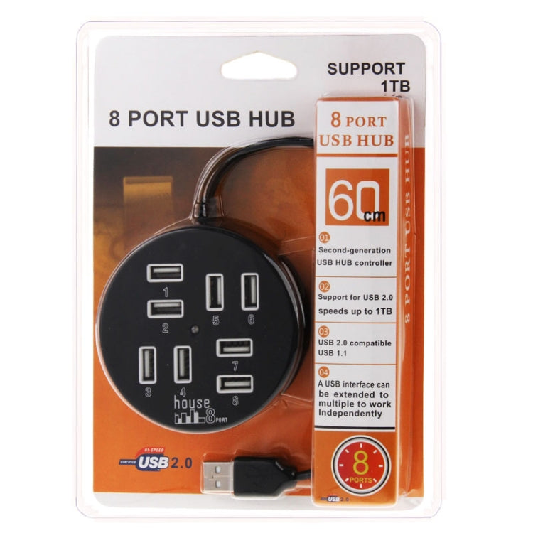 Hub redondo portátil USB 2.0 de 8 puertos de alta velocidad, longitud: 60 cmHub redondo circular USB 2.0 de 8 puertos Adaptador de expansión divisor multipuerto para computadora portátil, compatible con HDD móvil de 1 TB, Round Circular(White)         ...