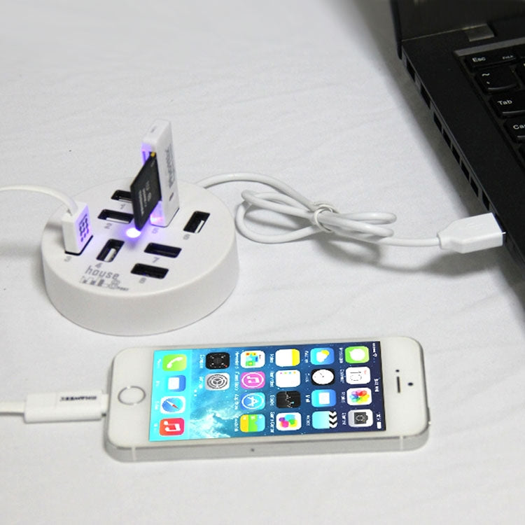 Hub redondo portátil USB 2.0 de 8 puertos de alta velocidad, longitud: 60 cmHub redondo circular USB 2.0 de 8 puertos Adaptador de expansión divisor multipuerto para computadora portátil, compatible con HDD móvil de 1 TB, Round Circular(White)         ...