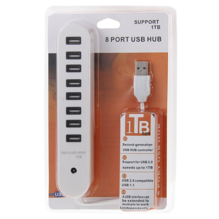 Hub ovalado portátil USB 2.0 de 8 puertos, longitud: 50 cm, 8 Ports (White), 8 Ports (Black)